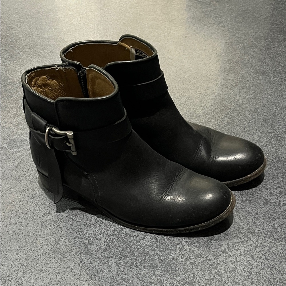 Frye Black Ankle Boots with Buckle Detail